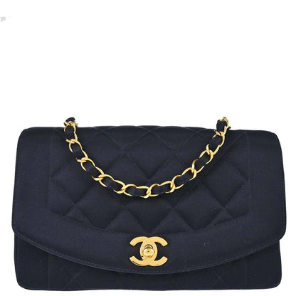 Chanel 1991-1994 Black Satin Small Diana Shoulder Bag