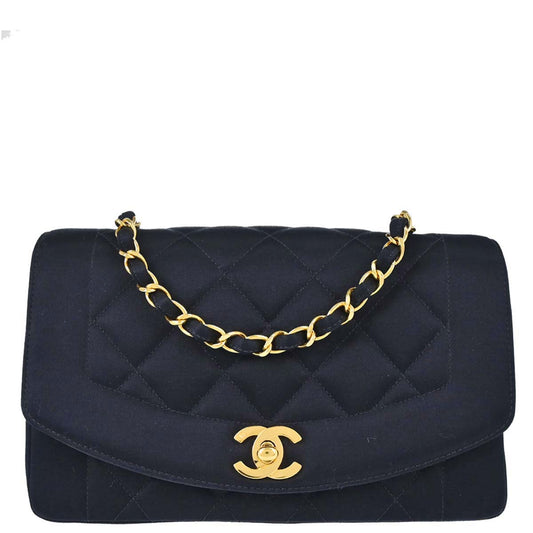 Chanel 1991-1994 Black Satin Small Diana Shoulder Bag