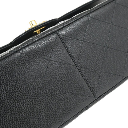 Chanel 2014 Black Caviar Skin Jumbo Classic Double Flap Shoulder Bag