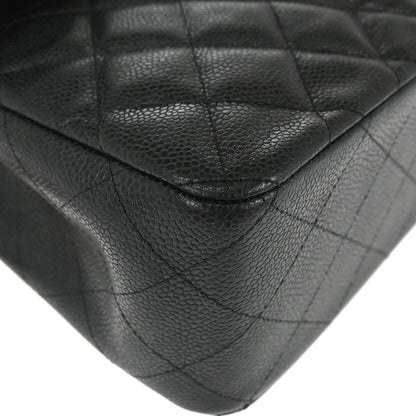 Chanel 2014 Black Caviar Skin Jumbo Classic Double Flap Shoulder Bag