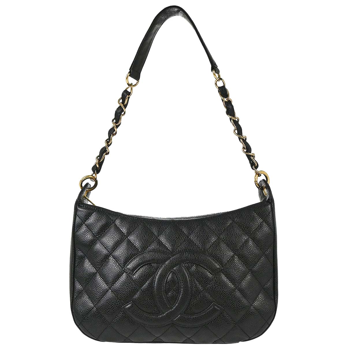 Chanel 2003-2004 Black Caviar Skin Hobo Handbag