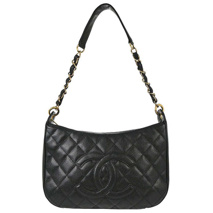 Chanel 2003-2004 Black Caviar Skin Hobo Handbag