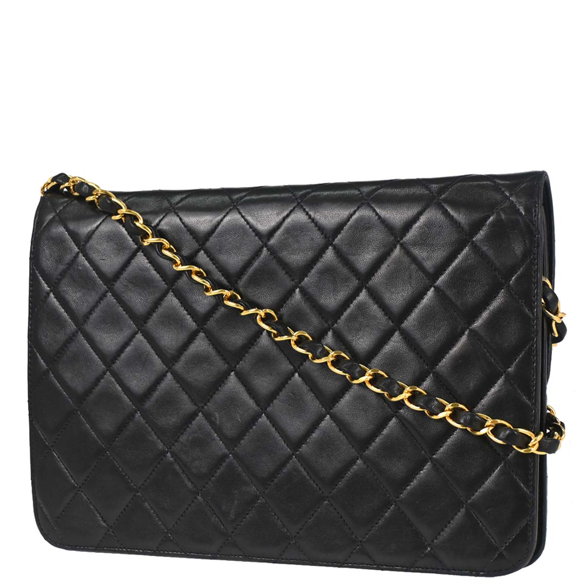 Chanel 1996-1997 Black Lambskin Pushlock Medium Half Flap Shoulder Bag