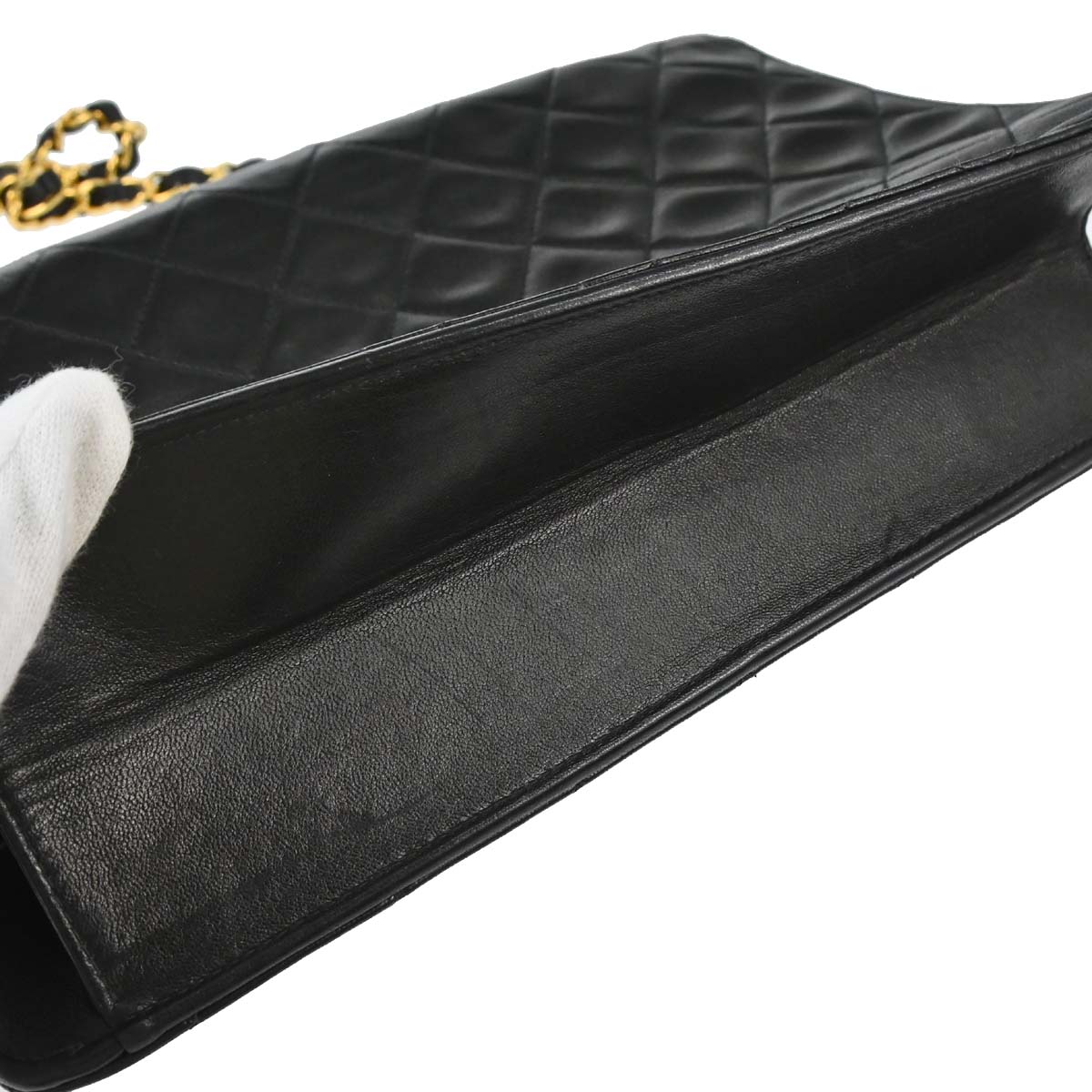 Chanel 1996-1997 Black Lambskin Pushlock Medium Half Flap Shoulder Bag
