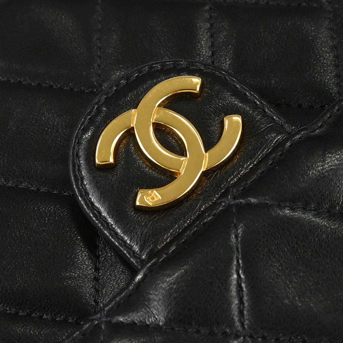 Chanel 1996-1997 Black Lambskin Pushlock Medium Half Flap Shoulder Bag