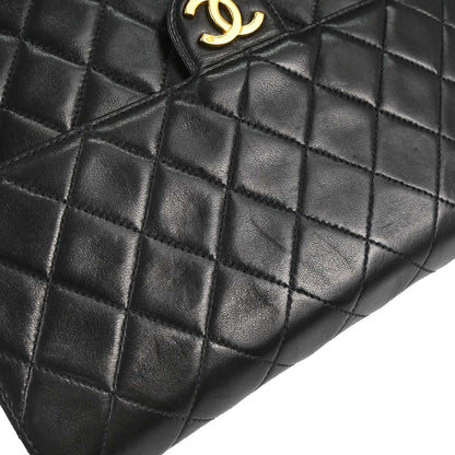 Chanel 1996-1997 Black Lambskin Pushlock Medium Half Flap Shoulder Bag