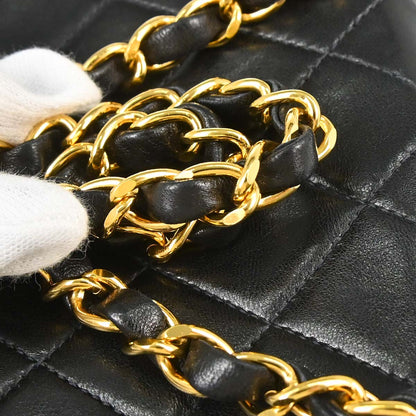 Chanel 1996-1997 Black Lambskin Pushlock Medium Half Flap Shoulder Bag