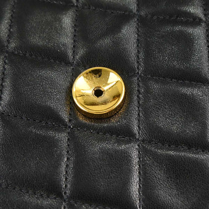 Chanel 1996-1997 Black Lambskin Pushlock Medium Half Flap Shoulder Bag