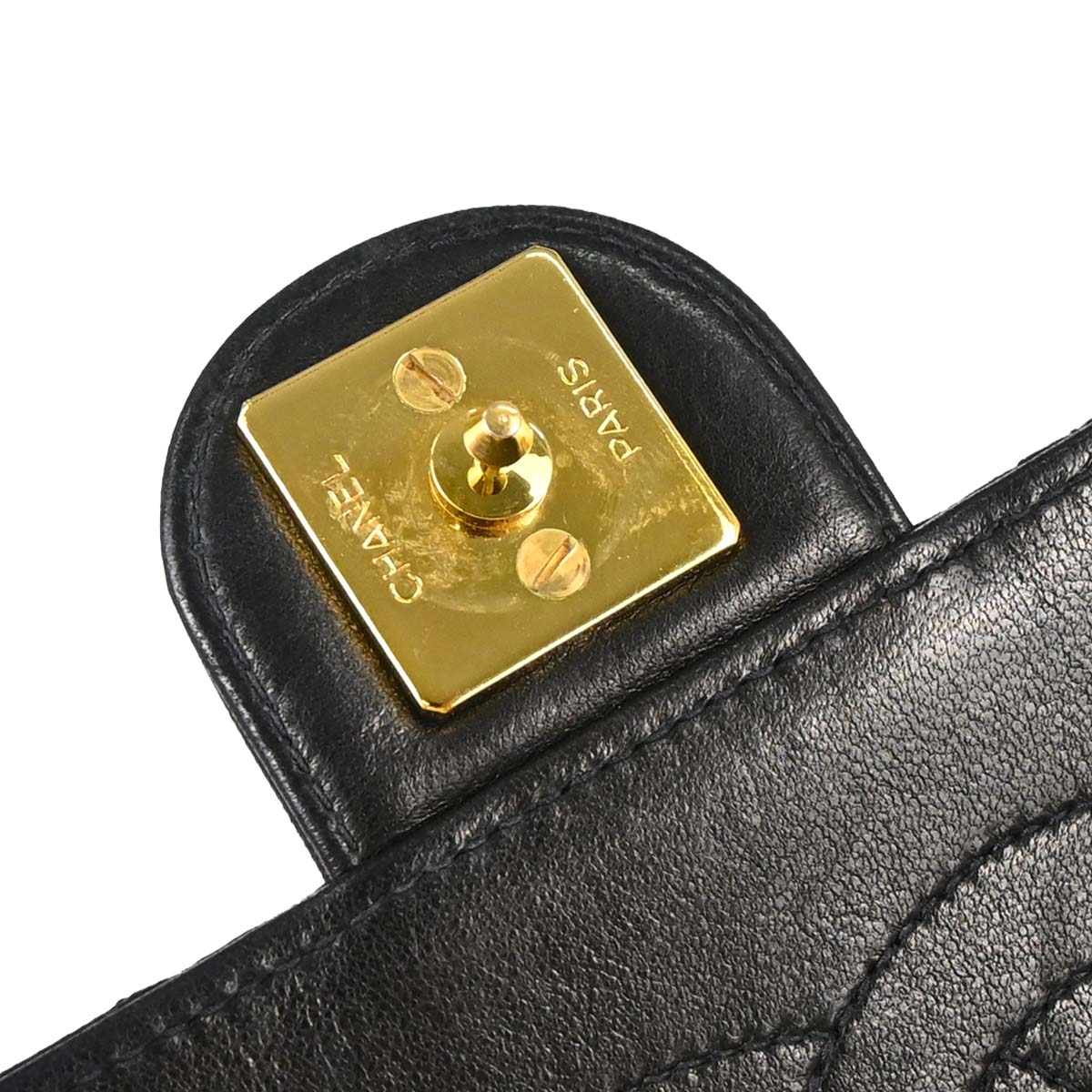 Chanel 1996-1997 Black Lambskin Pushlock Medium Half Flap Shoulder Bag
