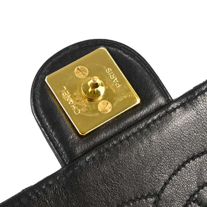 Chanel 1996-1997 Black Lambskin Pushlock Medium Half Flap Shoulder Bag