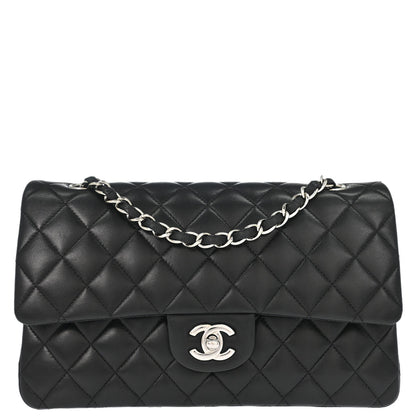 Chanel 2009-2010 Black Lambskin Medium Classic Double Flap Shoulder Bag