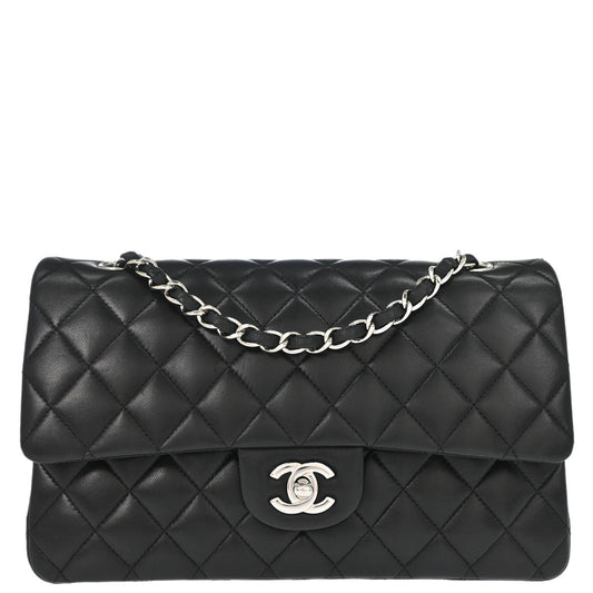 Chanel 2009-2010 Black Lambskin Medium Classic Double Flap Shoulder Bag