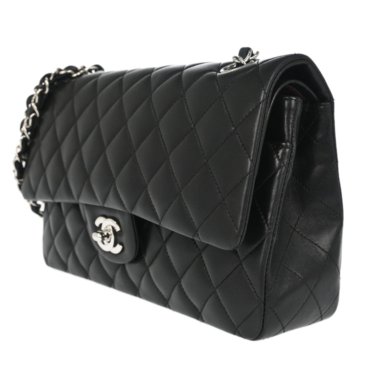 Chanel 2009-2010 Black Lambskin Medium Classic Double Flap Shoulder Bag