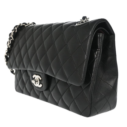 Chanel 2009-2010 Black Lambskin Medium Classic Double Flap Shoulder Bag