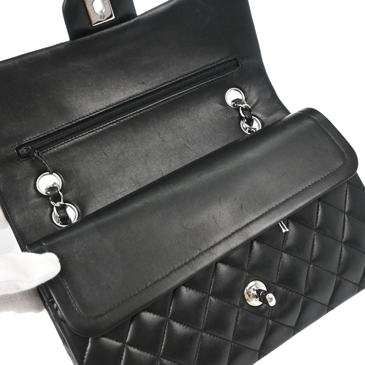 Chanel 2009-2010 Black Lambskin Medium Classic Double Flap Shoulder Bag