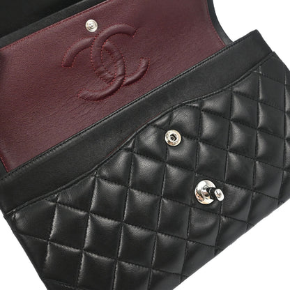 Chanel 2009-2010 Black Lambskin Medium Classic Double Flap Shoulder Bag