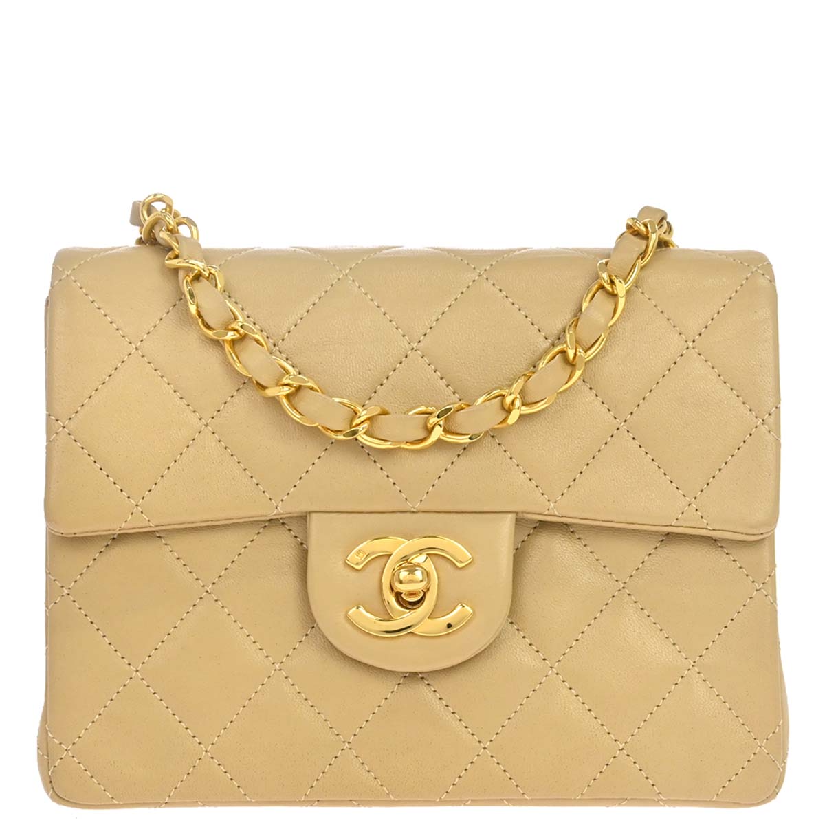 Chanel 1989-1991 Beige Lambskin Mini Classic Square Flap Shoulder Bag 17