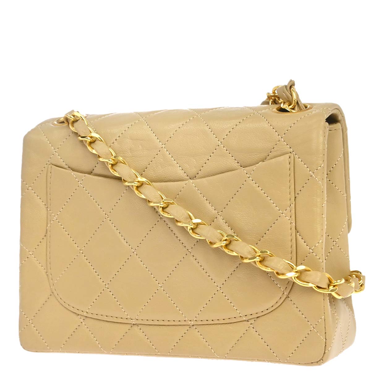 Chanel 1989-1991 Beige Lambskin Mini Classic Square Flap Shoulder Bag 17