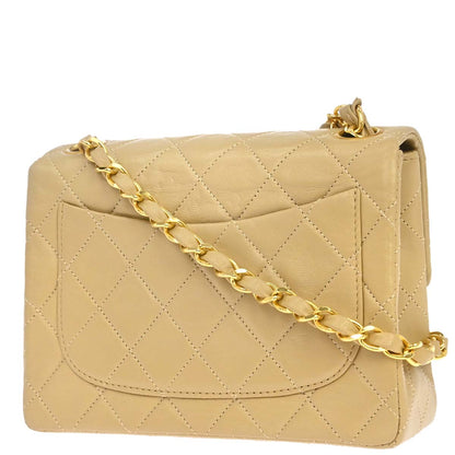 Chanel 1989-1991 Beige Lambskin Mini Classic Square Flap Shoulder Bag 17