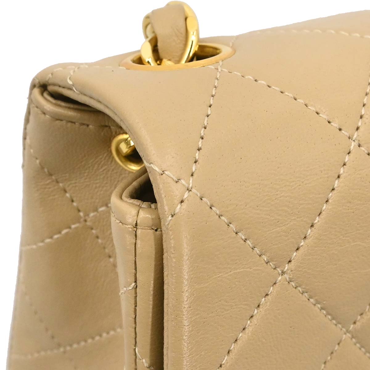 Chanel 1989-1991 Beige Lambskin Mini Classic Square Flap Shoulder Bag 17