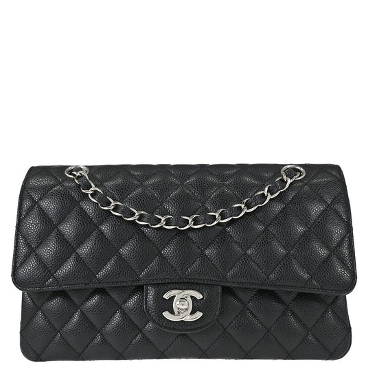Chanel 2012-2013 Black Caviar Skin Medium Classic Double Flap Shoulder Bag