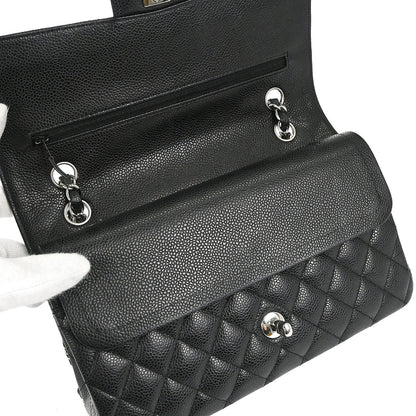 Chanel 2012-2013 Black Caviar Skin Medium Classic Double Flap Shoulder Bag