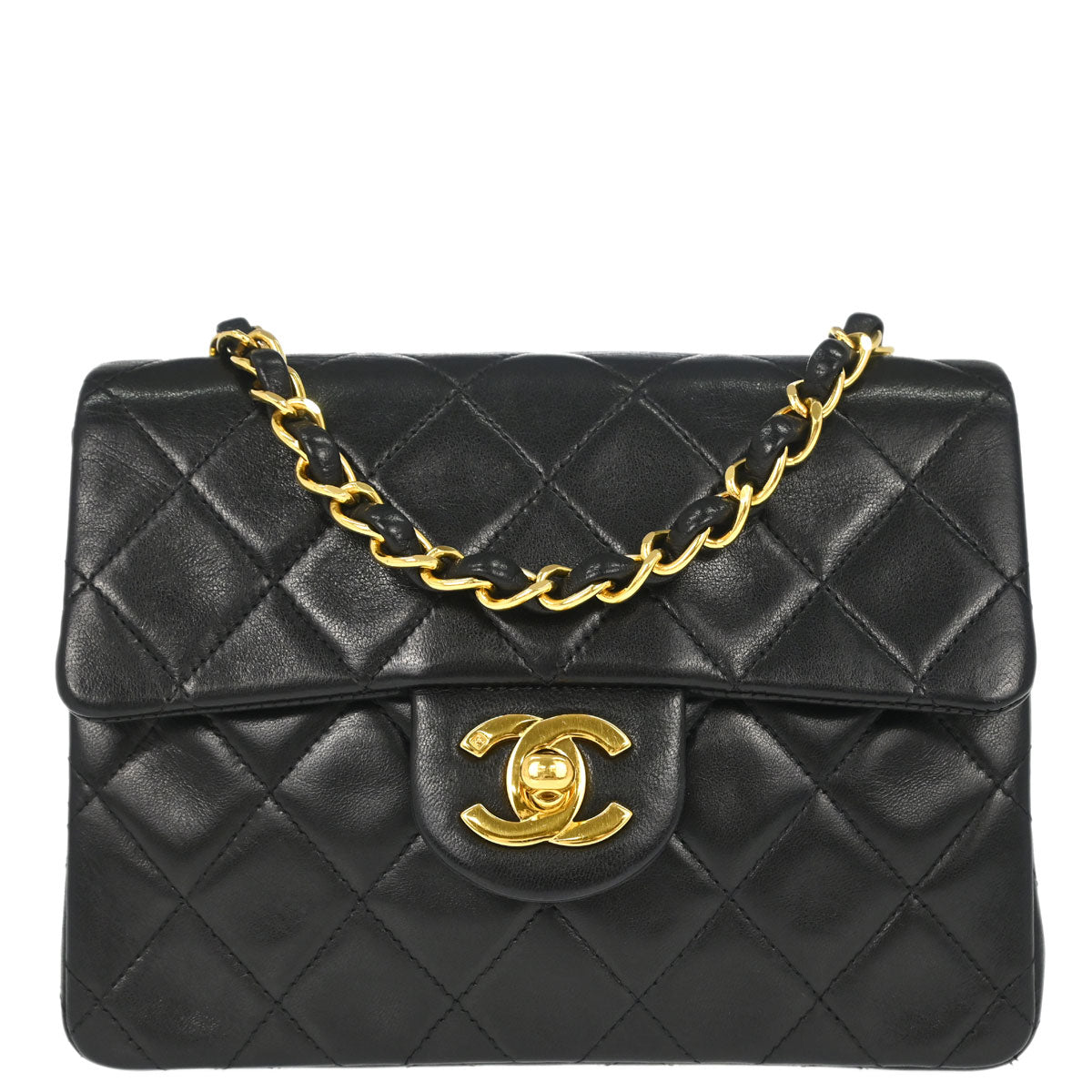 Chanel 1994-1996 Black Lambskin Mini Classic Square Flap Shoulder Bag 17
