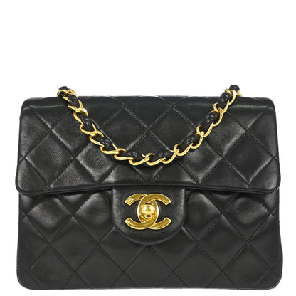 Chanel 1994-1996 Black Lambskin Mini Classic Square Flap Shoulder Bag 17