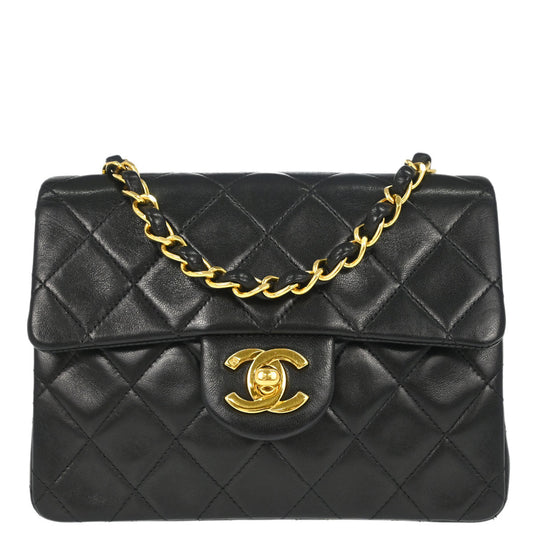 Chanel 1994-1996 Black Lambskin Mini Classic Square Flap Shoulder Bag 17
