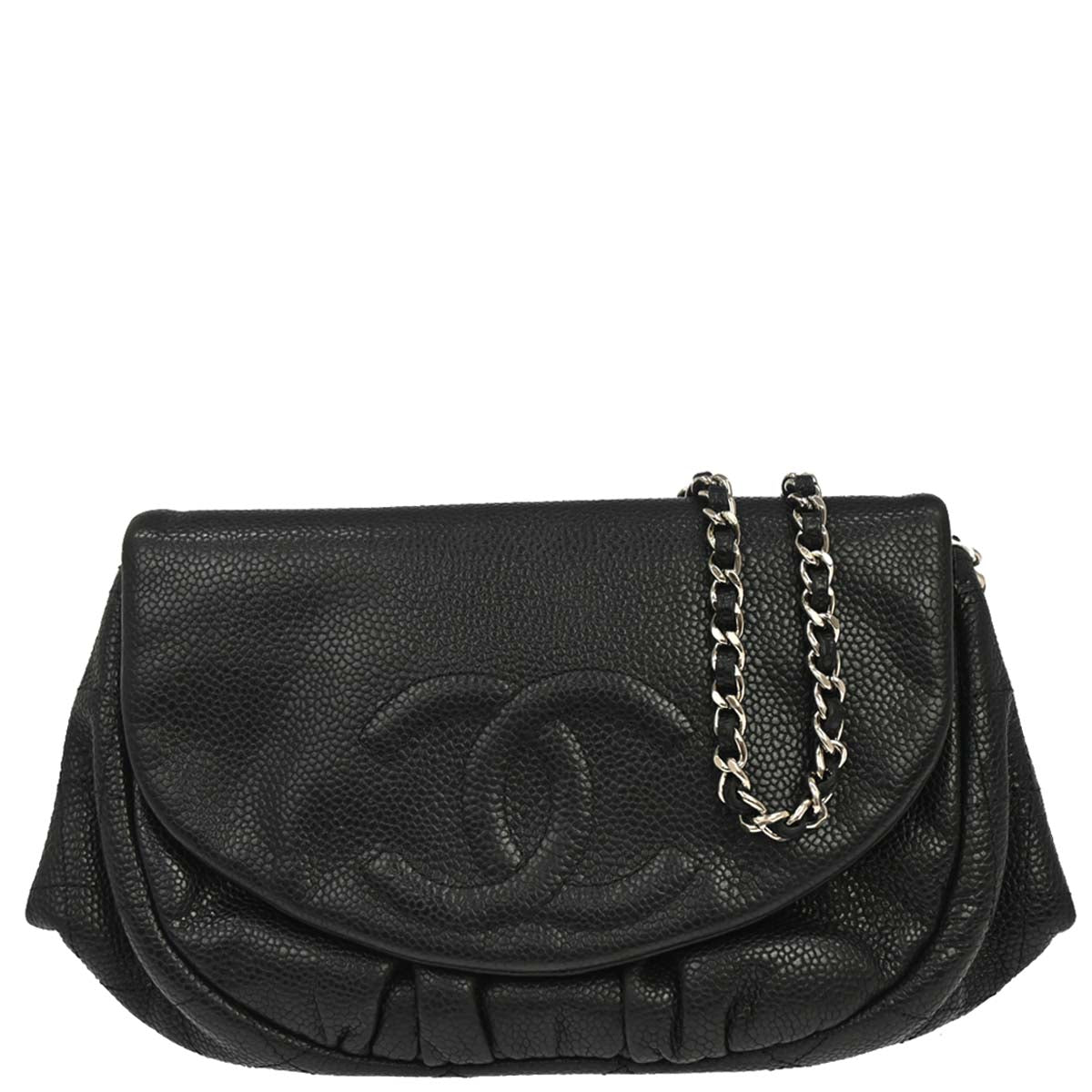 Chanel 2009-2010 Black Caviar Skin Half Moon Flap WOC Wallet on Chain Shoulder Bag
