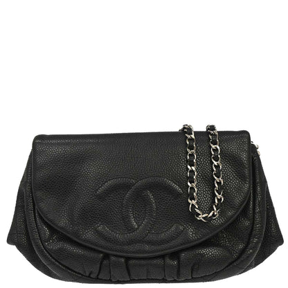 Chanel 2009-2010 Black Caviar Skin Half Moon Flap WOC Wallet on Chain Shoulder Bag