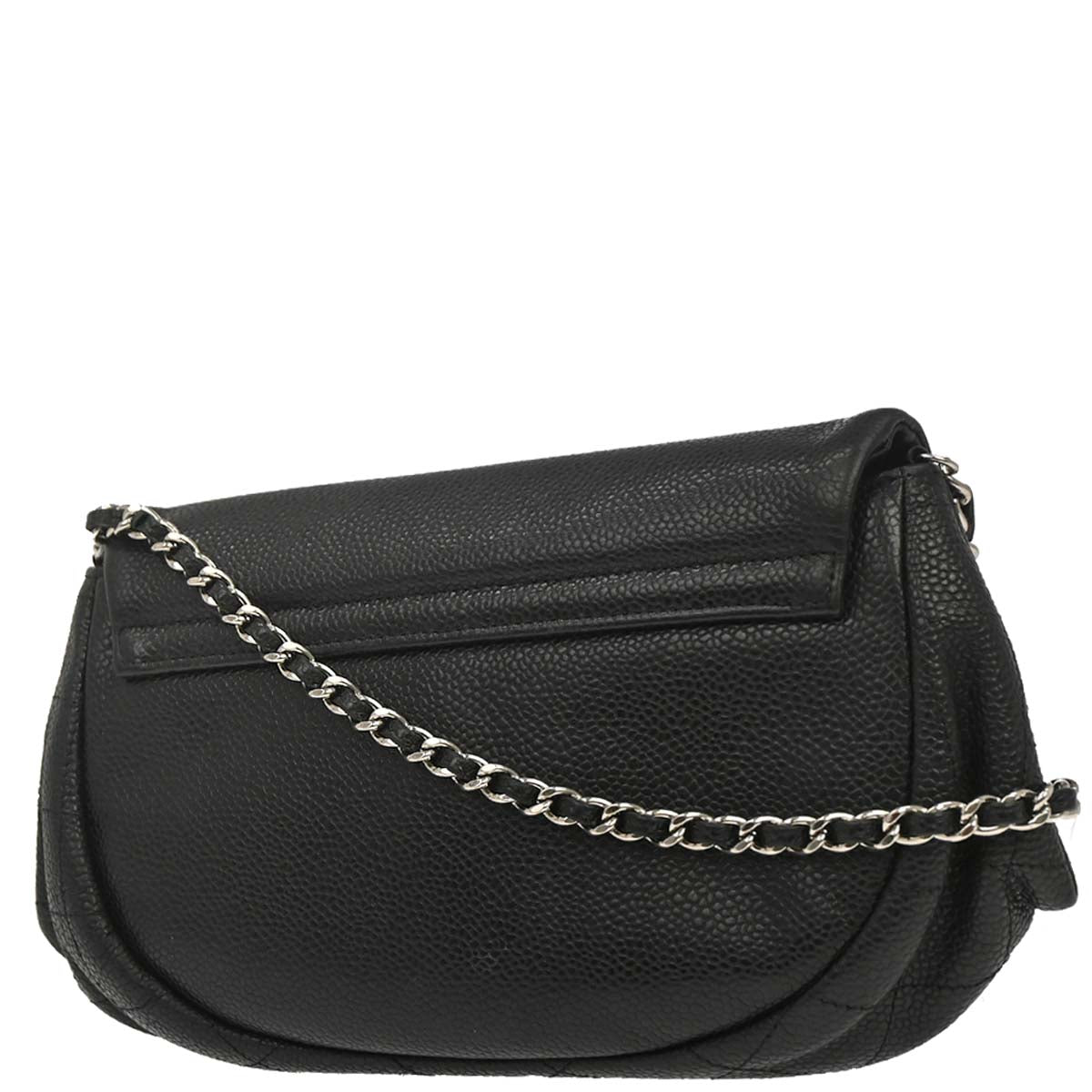Chanel 2009-2010 Black Caviar Skin Half Moon Flap WOC Wallet on Chain Shoulder Bag