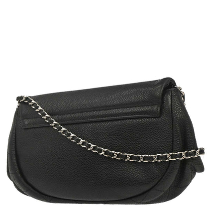 Chanel 2009-2010 Black Caviar Skin Half Moon Flap WOC Wallet on Chain Shoulder Bag