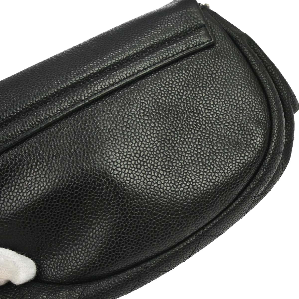 Chanel 2009-2010 Black Caviar Skin Half Moon Flap WOC Wallet on Chain Shoulder Bag