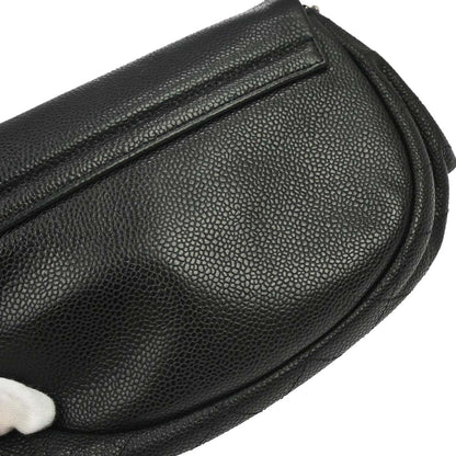 Chanel 2009-2010 Black Caviar Skin Half Moon Flap WOC Wallet on Chain Shoulder Bag