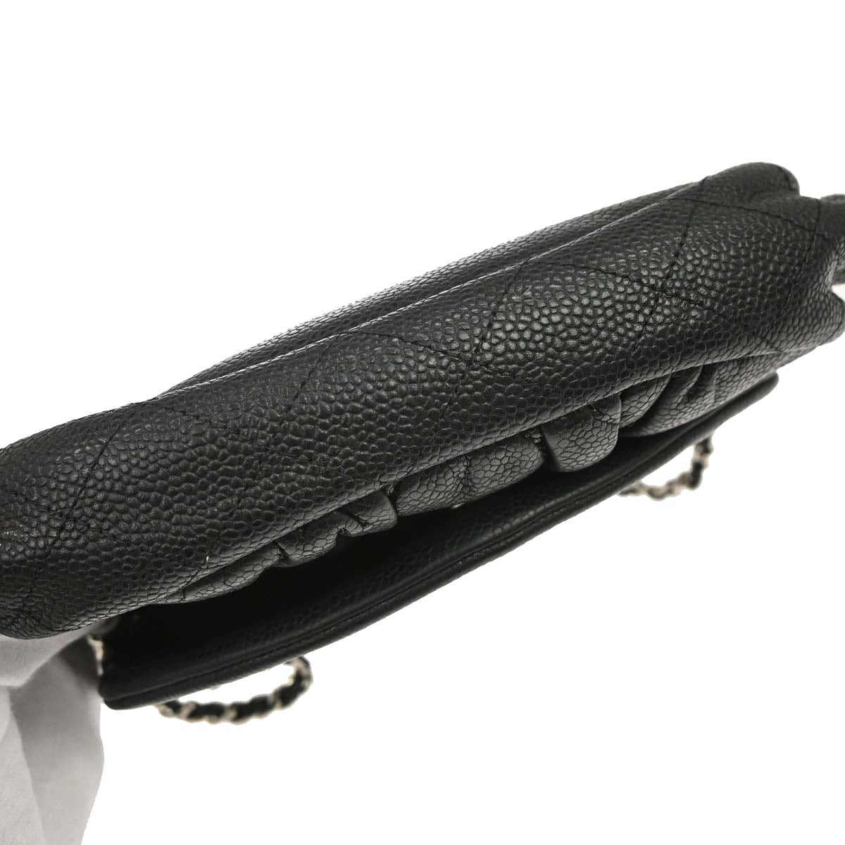 Chanel 2009-2010 Black Caviar Skin Half Moon Flap WOC Wallet on Chain Shoulder Bag
