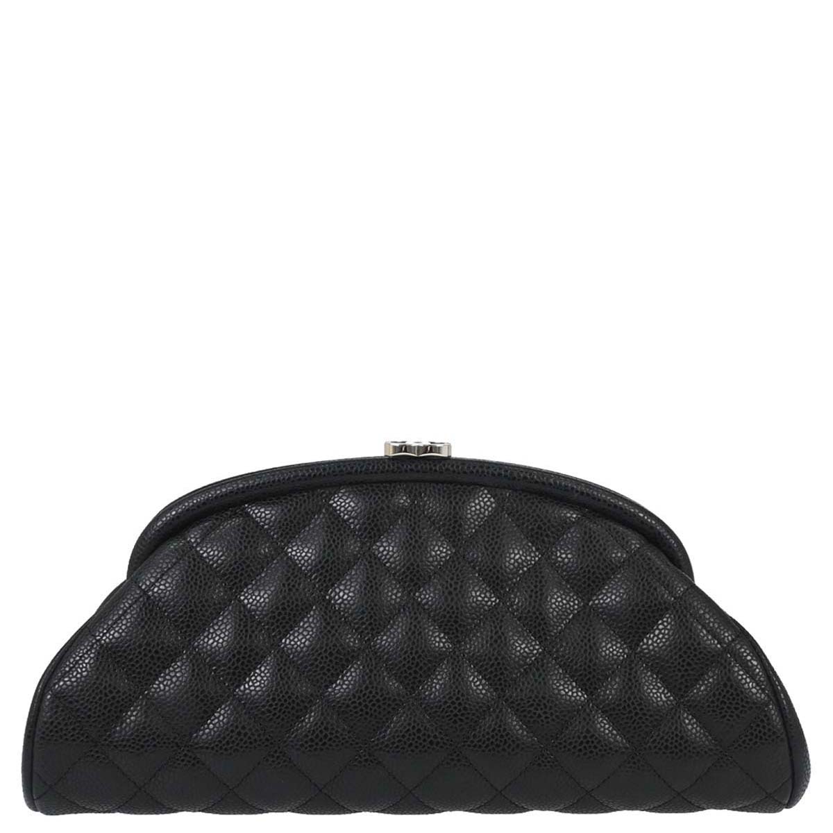 Chanel 2009-2010 Black Caviar Skin Kiss Lock Clutch Bag
