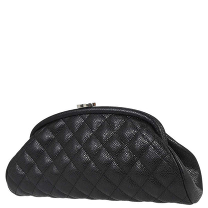Chanel 2009-2010 Black Caviar Skin Kiss Lock Clutch Bag