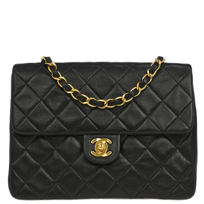 Chanel 1991-1994 Black Lambskin Classic Square Flap Shoulder Bag 20