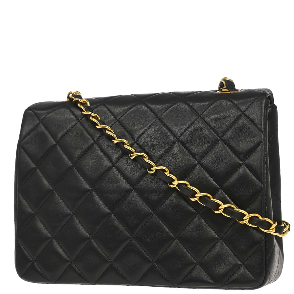 Chanel 1991-1994 Black Lambskin Classic Square Flap Shoulder Bag 20