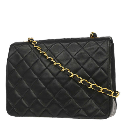 Chanel 1991-1994 Black Lambskin Classic Square Flap Shoulder Bag 20