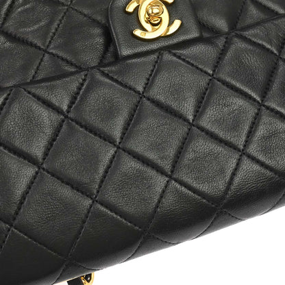 Chanel 1991-1994 Black Lambskin Classic Square Flap Shoulder Bag 20