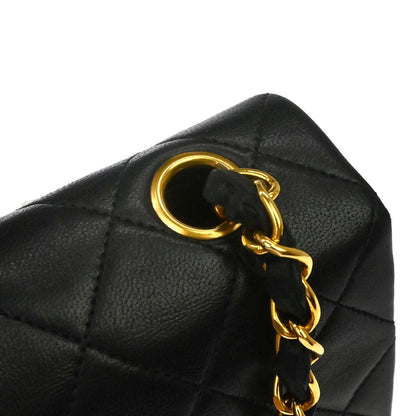 Chanel 1991-1994 Black Lambskin Classic Square Flap Shoulder Bag 20