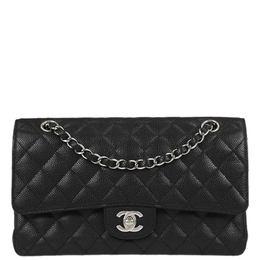 Chanel Black Caviar Skin Medium Classic Double Flap Shoulder Bag
