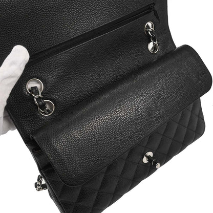 Chanel Black Caviar Skin Medium Classic Double Flap Shoulder Bag