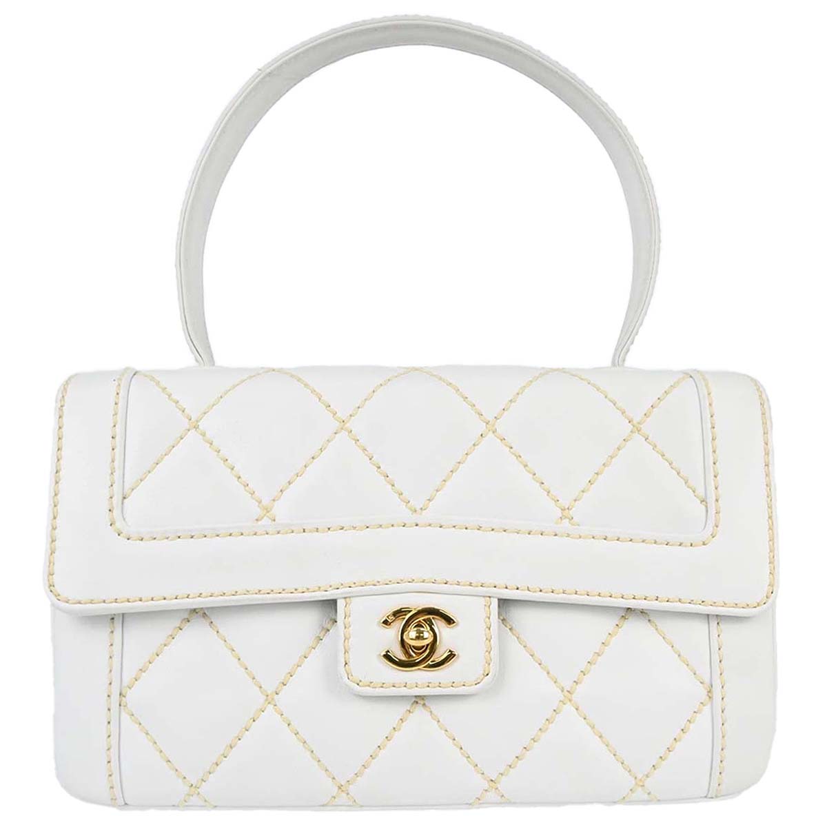 Chanel 2004-2005 White Lambskin Top Handle Handbag