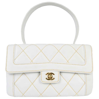 Chanel 2004-2005 White Lambskin Top Handle Handbag