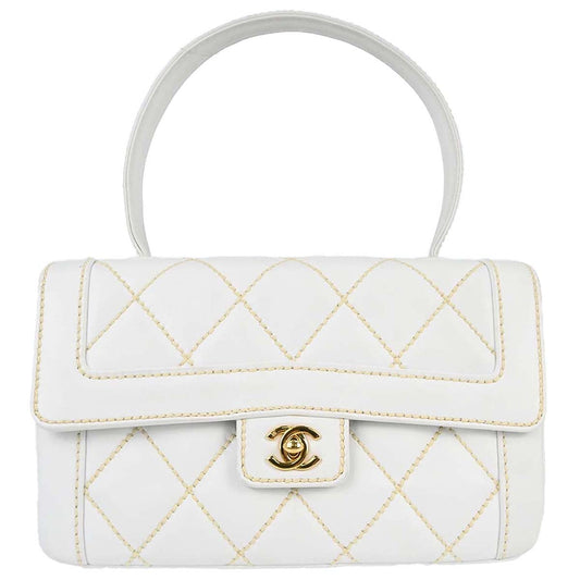 Chanel 2004-2005 White Lambskin Top Handle Handbag