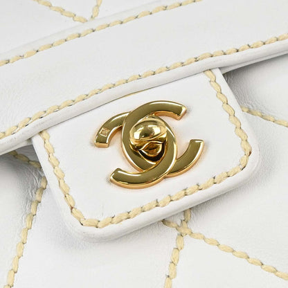 Chanel 2004-2005 White Lambskin Top Handle Handbag