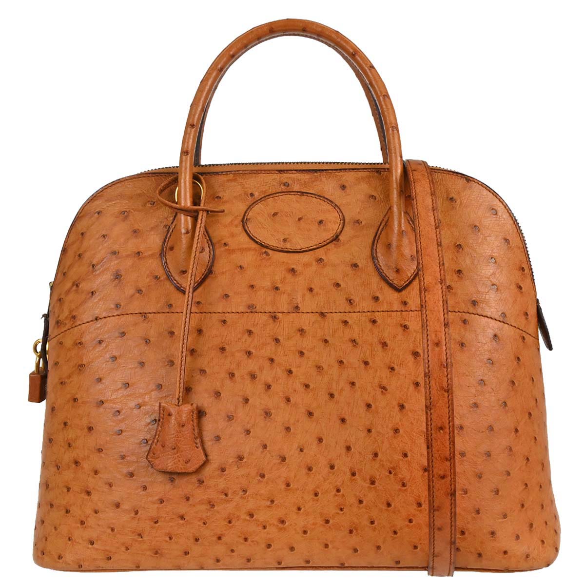 Hermes * Chestnut Ostrich Bolide 35 2way Shoulder Handbag
